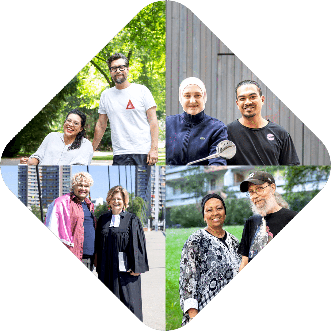 4-geteiltes Foto in Form der einander.MAnifest Kachel mit 4 Personenpaaren
